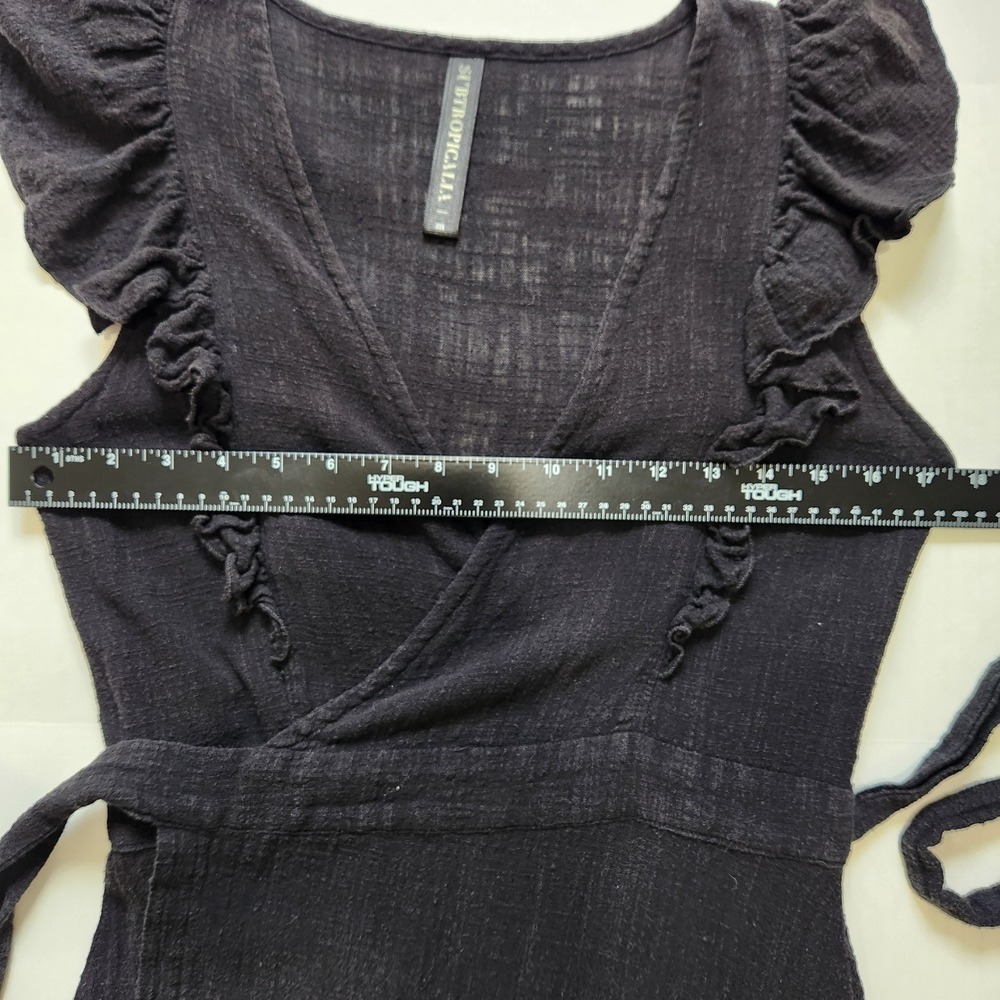 Subtropicalia Vera Black Ruffle Wrap Midi Dress M Textured Gauze‎ Sleeveless - Picture 6 of 11